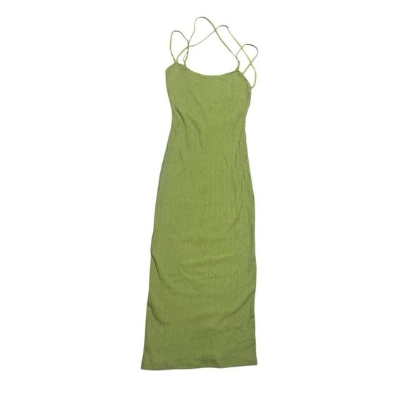 🔥 REFORMATION light green ribbed tencel blend open back midi dress sz xsmall - Picture 1 of 7